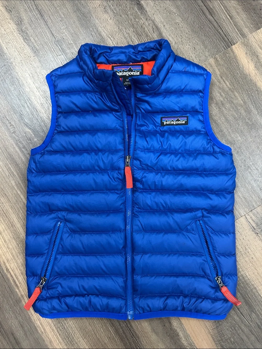 Patagonia 5T Royal Blue Quilted Down Vest with Orange Accents